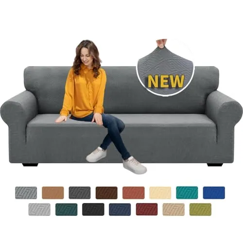 XINEAGE Funda de Sofá 3 Plazas, Fundas Sofa Elasticas para Salón, Fundas de Sofa Ajustables, Funda de Sofá Jacquard para Perros/Mascotas, Protector Sofa Antideslizante (3 Plazas, Gris Claro)