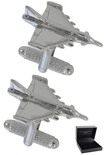 Gemelos Camisa Hombre Avión - Con Caja - Gemelos para Camisas - Avión Bombardero Forma V - Latón - Color Plata - Un Par