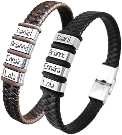 Pulsera personalizable con tu texto, totalmente ajustable, fabricada con cuero y acero. Regalos día del padre, regalos San Valentín. (TALY)