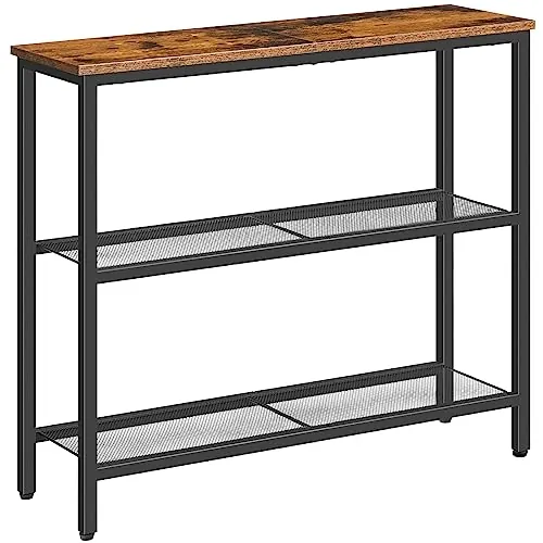 HOOBRO Mesa de Entrada Estrecha, Consola de Entrada, Mesa de Sofá, Mesa Auxiliar, Pasillo, Entrada, Salón, Marrón Vintage y Negro EBF73XG01