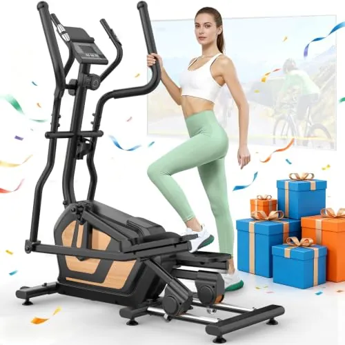 Cowmew Elíptica para Casa, Ultra Silenciosa Bicicleta Eliptica con Resistencia Magnética de 16 Niveles, Volante 10kg, Zancada de 45 cm, Monitor LCD y Compatible con la Aplicación, Soporta hasta 150kg