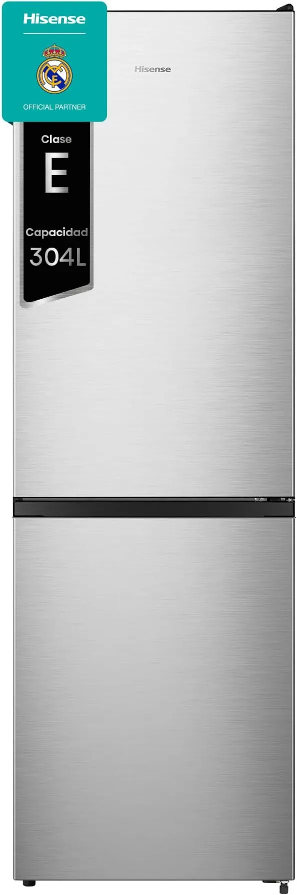 Hisense RB390N4ACE - Frigorífico Combi No Frost, Eficiencia Clase E, Capacidad 304 L con 186 cm Alto, Cajón Verduras, Puerta Reversible, Silencioso 39dB, Color Inox