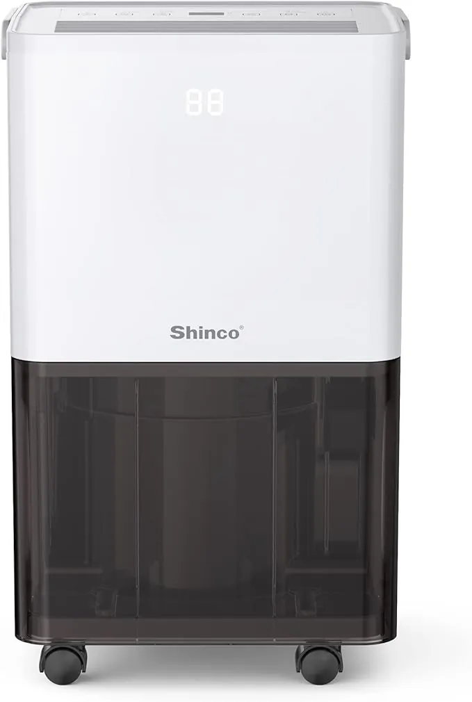 SHINCO Deshumidificador de aire silencioso 10L/día, para Max 15㎡, función de deshumidificación, purificación, secadora, temporizador 24h, depósito de agua transparente, fácil de controlar
