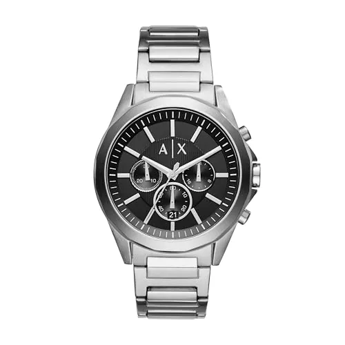 Armani Exchange Reloj hombre, Movimiento cronógrafo de cuarzo y caja de 44mm con correa de acero inoxidable