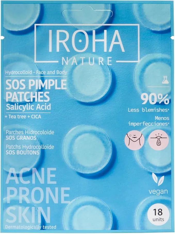 Iroha Nature - Parches para Granos con Ácido Salicílico, Árbol de Té y Centella Asiática, reduce los granos en 8h. Parches para acné (18 unidades).