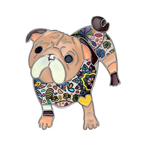 DOWAY Broche esmaltado con diseño de perro carlino para mochilas, insignias, ropa, bolsas, chaquetas, joyas, regalo (marrón)