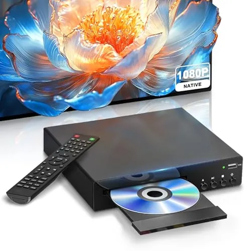 Reproductor DVD Compacto con Puerto HDMI, Reproductor DVD Doméstico Full HD 1080P para Televisión, Compatible con Sistema NTSC/PAL, Puerto USB Integrado, Compatible con Televisor Inteligente/Audio