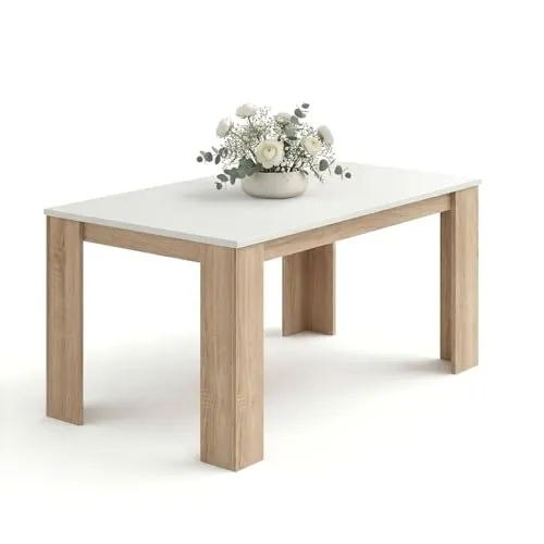 duehome Mesa de Comedor Fija Naya, Rectangular, para Salón y Cocina