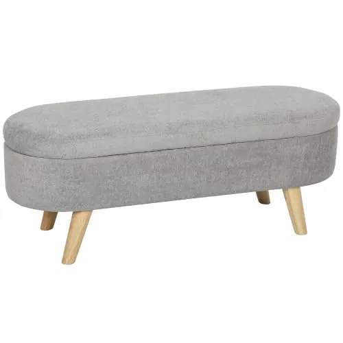 HOMCOM Banco Pie de Cama, Puff Almacenaje con Patas de Madera, Gris Claro