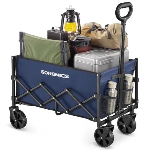 SONGMICS Carro Playa Plegable, Folding Trolley with Wheels, 90 L