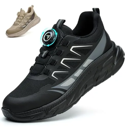 RASEARY Zapatos de Seguridad para Hombre Mujer Ligeros Zapatillas de Seguridad con Punta de Acero Zapatos de Trabajo Zapatillas Trabajo Comodo Antideslizantes，Negro 40 EU
