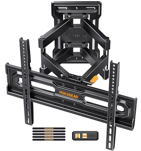 Perlegear Soporte TV Pared Movimiento Completo 23-70 Pulgadas hasta 50 kg, Soporte TV con Inclinación, Giro y Extensión sin Herramientas, Brazos de Montaje Preensamblados, MAX VESA 400x400mm, PGMF18