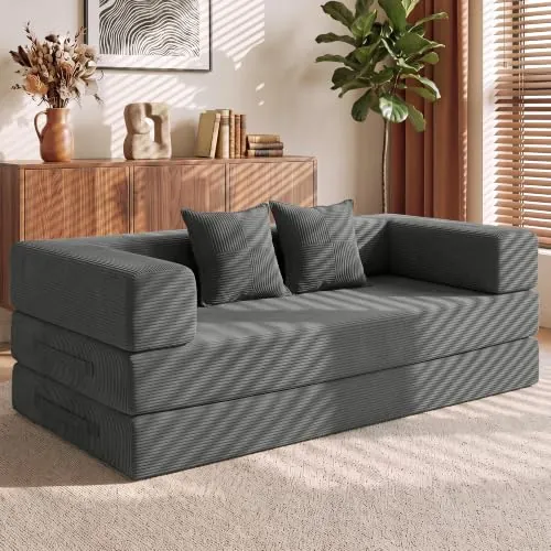 Vipbear Sofá Cama 200 cm, Boneless Sofá Modular 3 Plazas de Pana, Plegable y Convertible en Cama,5 en 1 para Salón, Dormitorio e Invitados, Gris
