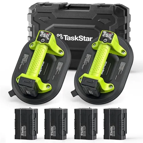 Taskstar Ventosas Eléctricas para Cristal, 25cm Ventosas de Vacío para Levantar Vidrio,Azulejos,Mármol | Máx Cargas 250 kg- Pantalla LCD - 4X Batería de 3000mAh, Azulejos y Granito