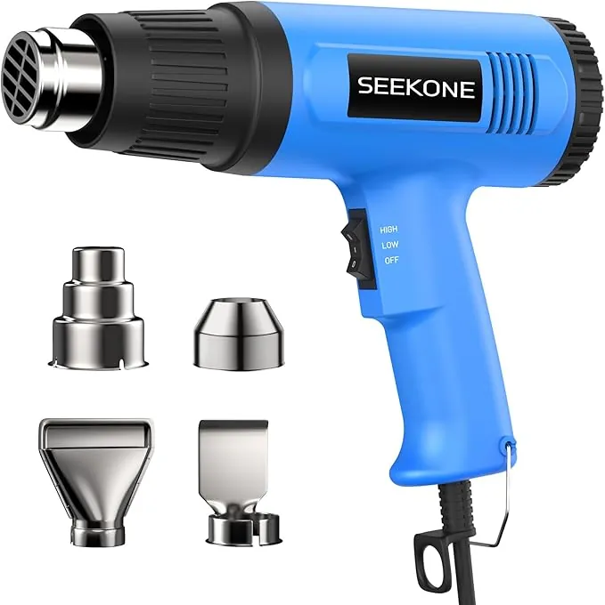 SEEKONE Pistola de Calor 2000W, Pistola de Aire Caliente con Ajuste de Temperatura Dual de 300℃/600℃, Decapador con Protección Contra Sobrecalentamiento y 4 Boquillas, para Encoger PVC