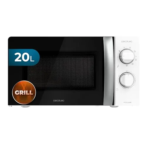 Cecotec Microondas con Grill ProClean 2110. 700W con 6 Niveles de Potencia, Capacidad 20 L, Función Grill, Tecnología 3DWave, Modo Descongelación, Temporizador hasta 30mins