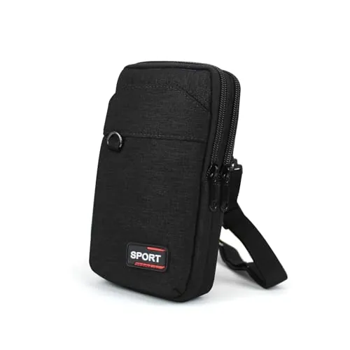 AfitLulu Bolso Bandoleras Hombre de 7 Pulgadas, Pequeño Bolsos Cruzado de 3 Capas, Bolsos Hombre con Correas de Hombro Extraíbles y Ajustables para Senderismo y Deportes (Negro)