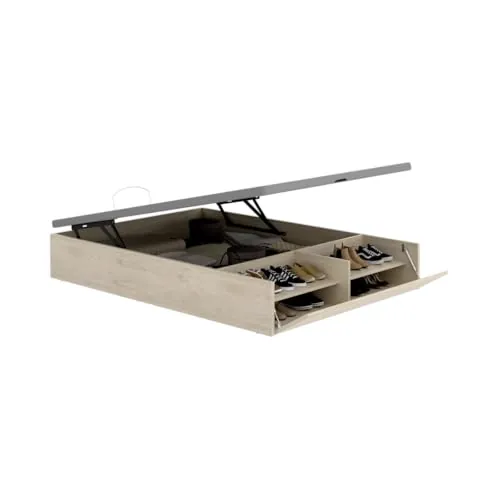 DEKIT - Canapé Abatible LAN 150x190 cm Natural con Zapatero Integrado | Gran Capacidad de Almacenaje | Tapa 3D Transpirable y 4 válvulas de aireación | Pistones Hidráulicos | Reforzado