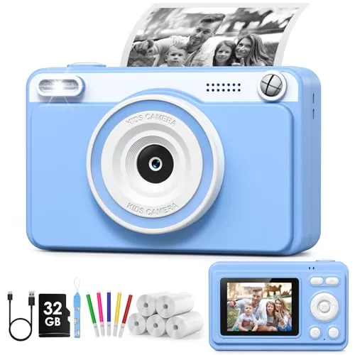 GREENKINDER Camara Fotos Infantil Instantanea,HD/1080P Cámara Instantánea para Niños con Tarjeta de 32GB y 5 Rollos de Papel Térmico,Camara Fotos Infantil Regalos de Juguete para Niños de 3 a 12