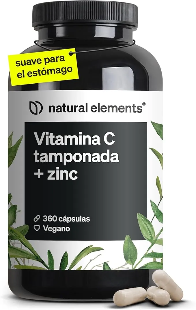 Vitamina C - 360 cápsulas - Dosis alta de 1000 mg + 15 mg de zinc (2 cápsulas/día) - Producto vegetal fermentado y tamponado (pH neutro, sin ácido, suave para el estómago) Probado en laboratorio