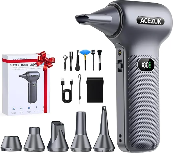 Plumero de aire comprimido 350000RPM plumero de aire eléctrico con luz recargable sin escobillas motor personalizado ventilador de aire de 100 niveles para teclado, electrónica, limpieza de