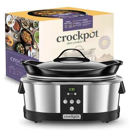 Crockpot Olla de Cocción Lenta Digital | 5,7 L (5-6 Personas) | Para Preparar Multitud de Recetas | Acero Inoxidable Color Plateado [SCCPBPP605]