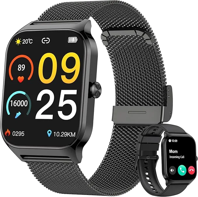KALINCO Reloj Inteligente Mujer Hombre, Smartwatch Mujer con Llamadas/Whatsapp/Presión Arterial/Frecuencia Cardíaca/SpO2/Sueño/Estrés, Pulsera Actividad, Reloj Despertador Digital, Regalo iOS Android