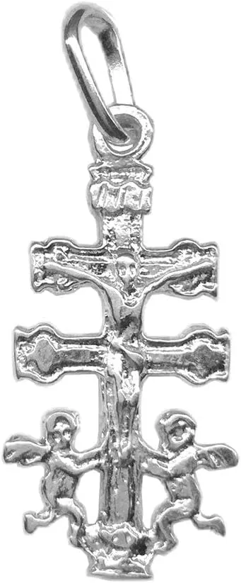 Cruz Caravaca Plata de Ley 925ml - Angeles y Cristo en Relieve - Bendecida - Fabricada en España.