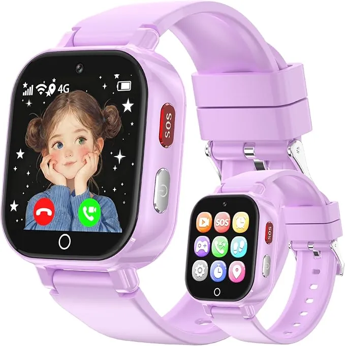 Reloj Inteligente Niño 4G Llamadas, Smartwatch Niños con GPS Telefono Videollamada SOS Chat de Voz Modo Clase Cámara Cronómetro Podómetro Calculadora, Reloj Infantil Niño Niña de 4 a 12 Años, Violeta