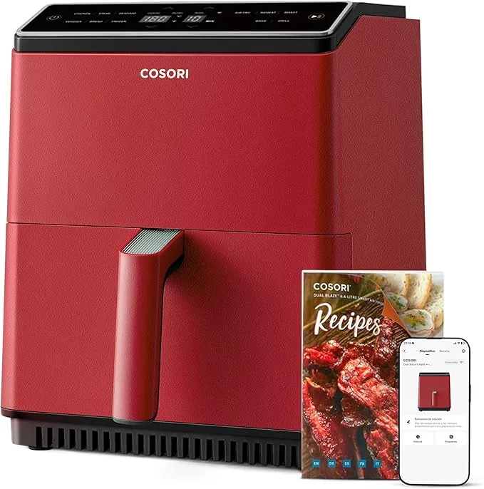 Cosori Dual Blaze Air Fryer WiFi 6,4L, Freidora de Aire sin Aceite 11 en 1, Temperatura y Tiempo Ajustables, 90+ Recetas en la App Creadas por Chef en Español, Apto para Lavavajillas, Roja