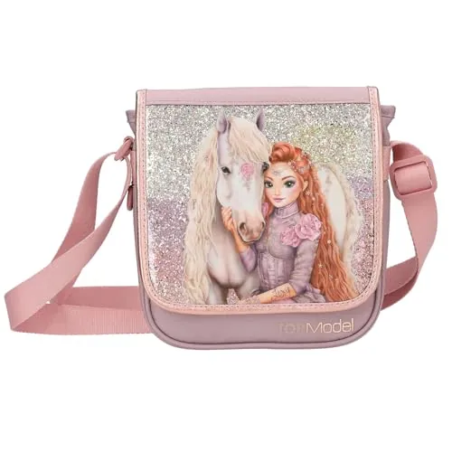 Depesche 13295 TOPModel Viva Violet - Bandolera pequeña en Violeta, con Motivo Modelo, Caballo y Purpurina, Bolso con Bandolera Ajustable