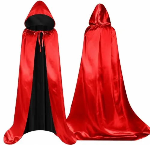 Costumed Disfraz de vampiro, capa roja y negra con capucha, para niños y adultos, para Halloween, y carnaval, reversible