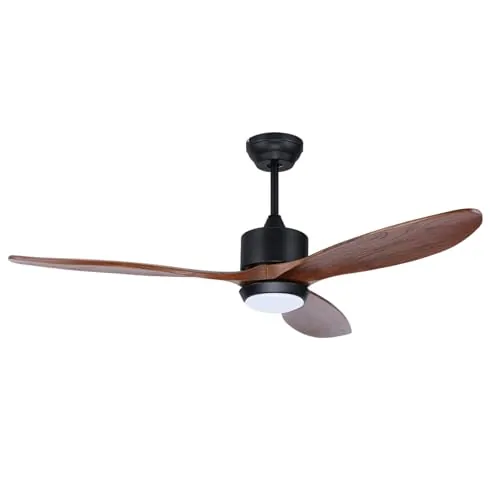 Ovlaim 132cm Ventilador de Techo Exterior con Luz y Mando a Distancia, Motor DC Ultra Silencioso, 6 Velocidades, Temporizador, 3 Aspas Madera Marrón
