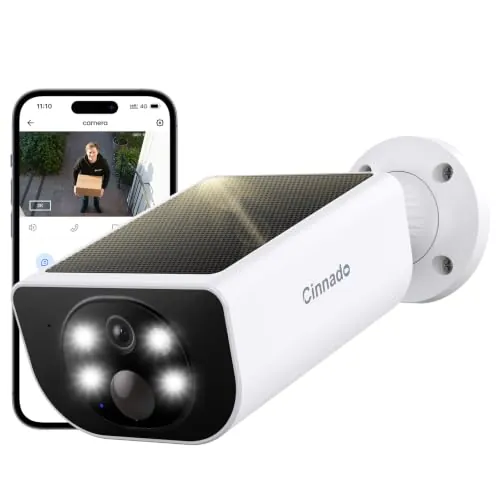 Cinnado Cámara Vigilancia WiFi Exterior Solar 2K con Panel Integrado 2 en 1 | Camaras de Vigilancia Domicilio con Panel solar, Humana/PIR Sirena, Visión Nocturna Color, Audio Bidireccional, IP65