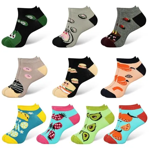DiULi Calcetines Divertidos Mujer, 10 Pares Calcetines Tobilleros Algodón con Estampados Divertidos, Calcetín Graciosos Cortos Regalo para Mamá, Niña, Cumpleaños Halloween Navidad (Set B Tallas 35-38)