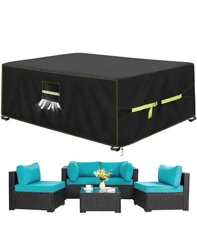 VDISRR Funda Mesa Exterior Impermeable 300x200x90cm, Tela Oxford 420D Funda Protectora Muebles de Jardin Cubre Mesa y Sillas Exterior con Salida de Aire Anti-UV, Antivento, Antipolvo
