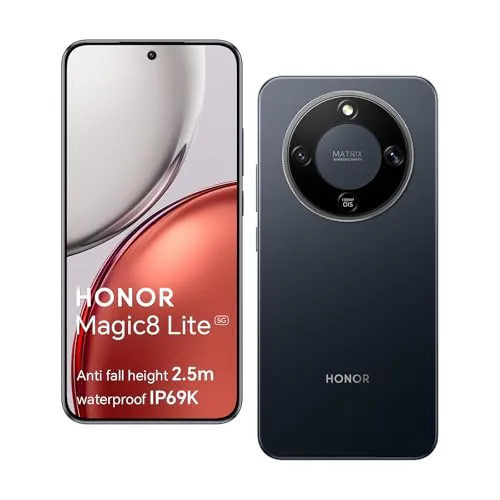 HONOR Magic8 Lite 5G Smartphone, Cámara con IA de 108 MP, Batería de 7330 mAh, 8 GB RAM y 512 GB, 6,79" 120 Hz 6000 nits, Snapdragon 6 Gen 4, Resistencia a Caídas de 2,5M, IP69K IP68, Negro