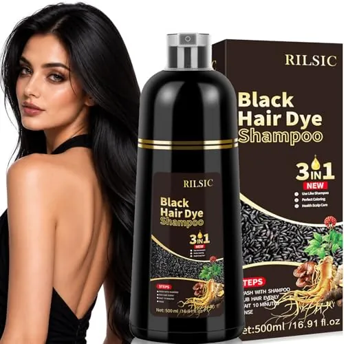Hair Dye Shampoo 3 en 1 Cubre Canas, 500ML Black Hair Dye Shampoo 3 en 1,Hair Color, Champú Color Tinte Pelo Barba Champu Canas Instantáneo (Negro, 500)