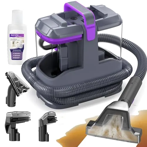 X-cotec Limpiador de Tapicerías 450W 13kPa, Aspiradora de Agua para Tapicería y Sofá, Máquina para Limpiar Sofás, Alfombras y Colchones, con 3 Cepillos y Doble Depósito Autolimpiable, Portátil 2,6kg