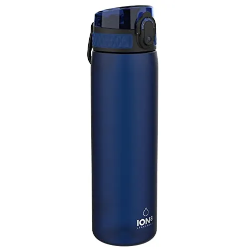 ion8 Botella Agua, 500ml, a Prueba de Fugas, Fácil de Abrir, Cerradura Segura, Apta para Lavavajillas, Sin BPA, Asa de Transporte, Fácil de Limpiar, Neutro en Carbono, Azul Marino