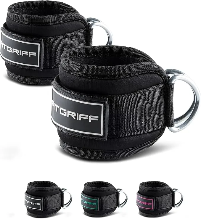 Fitgriff® Tobilleras Poleas Gym V3 (2 Piezas) - Correas Tobillo Gimnasio para Patadas Gluteos, Fitness - Accesorios de Ejercicio