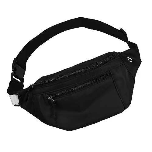 Pinsheng Riñonera Mujer Hombre Riñonera Deportiva con Conector para Auriculares y 3 Bolsillos con Cremallera para Entrenamiento al Aire Libre Viajes Casual Correr Senderismo (Negro)