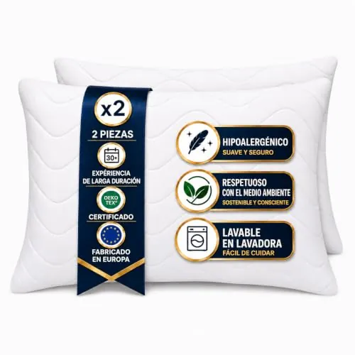 FAM Home Almohada de Cama 50x70 cm 2 Piezas, Hipoalergénica, Transpirable