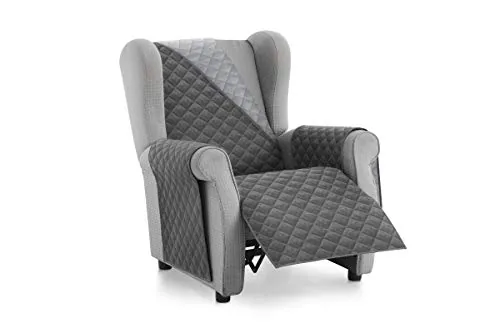 Textilhome Funda Cubre Sofá Malu - 1 Plaza - Funda de Sillón Relax y Orejero Reversible, Protector de Arañazos para Sofás Acolchado. Color Gris C/3