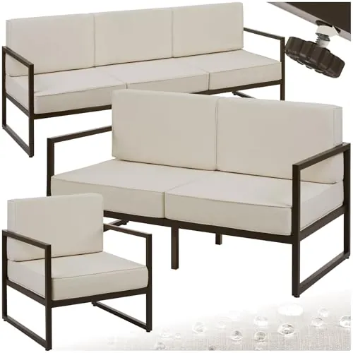 tectake® Conjunto Jardín Exterior de Acero, Sillones Terraza con Acolchado Grueso, Sillas Jardín con Pies Ajustables, Muebles Jardín Exterior, Fundas Repelentes al Agua, Sofás para Jardín - 6 plazas