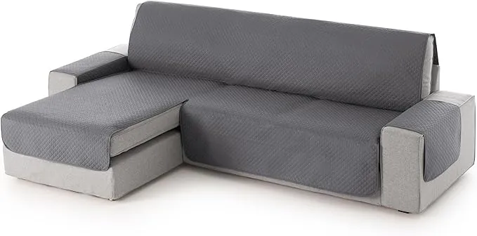 textil-home Funda Sofá Chaise Long Adele, Protector Cubre Chaise Longue Acolchado Universal Brazo Izquierdo 240cm. Color Gris, Protección contra Manchas y Desgaste.