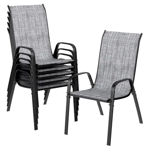 LIFERUN Sillas de jardín apilables para Camping, con Respaldo Alto, Estructura de Acero textileno, para Jardines, Patios, Balcones, restaurantes, 150 kg, soporta 54 x 69 x 93 cm (6, Gris Lino)