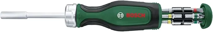 Bosch Destornillador de carraca con 12 puntas (alto par para un atornillado eficiente y de alta intensidad; depósito de puntas emergente; incluye 12 puntas; portapuntas magnético) - Amazon Edition