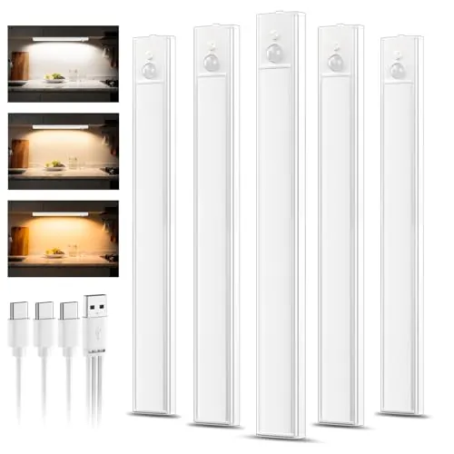 daphomeu 5 Pack 30CM Luces led Cocina Recargables, 3 Temperatura de Color | Luz Armario Sensor Movimiento, Luz Sensor Movimiento Interior, Lampara Led para estantería, armario de escaleras
