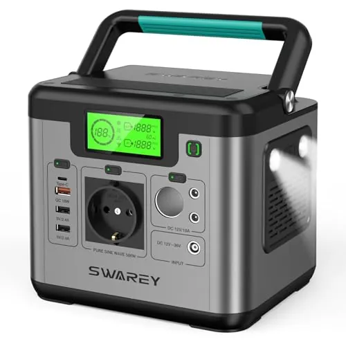 SWAREY Estación de Energía Portátil S500, Generador Solar de 518Wh con 500W (1000W Pico) de CA, Carga Rápida USB-C de 65W para Acampar al Aire Libre, Autocaravanas, Hogar